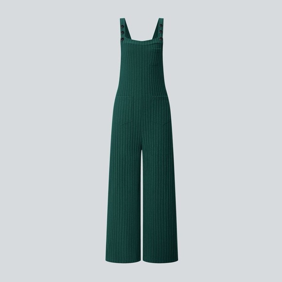 HALARA Ribbed Knit Pockets Overalls Casual Green Jumper Women's Size Small - Picture 7 of 8